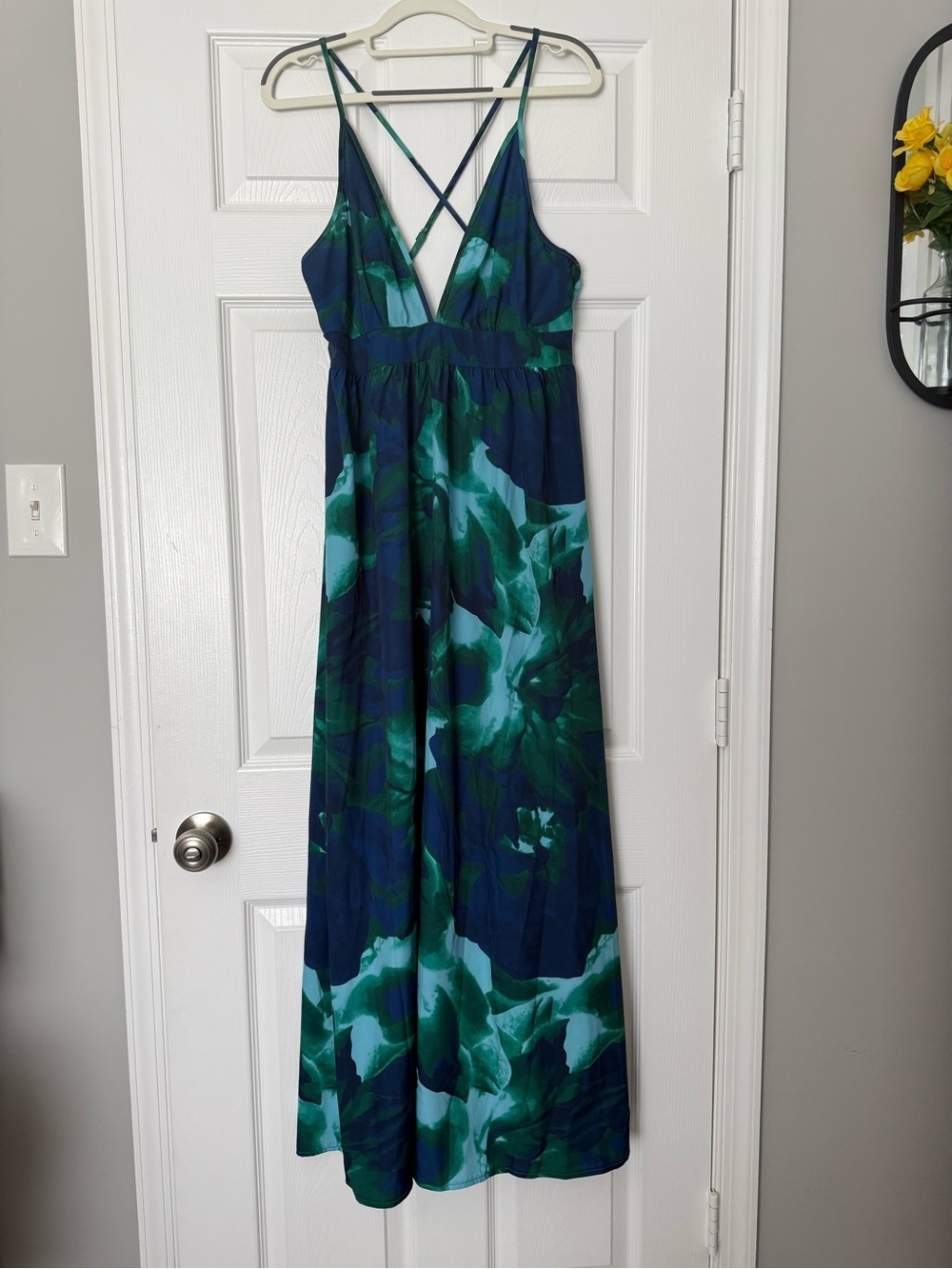 Navy and Teal Floral Maxi Dress with Strappy Back